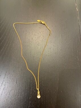 Courreges Gold Chain Necklace with Single Crystal Pendant - Women Jewelry 👝